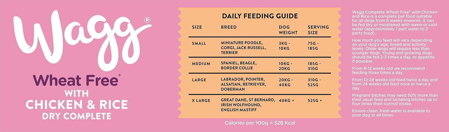 Wagg Wheat Free Complete Dry Adult Dog Food Chicken & Rice 12kg - For Sensitive Stomachs