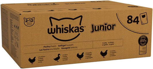 Whiskas Junior Wet Kitten Food Pouches in Jelly – Poultry Selection – 84 x 85g Megapack