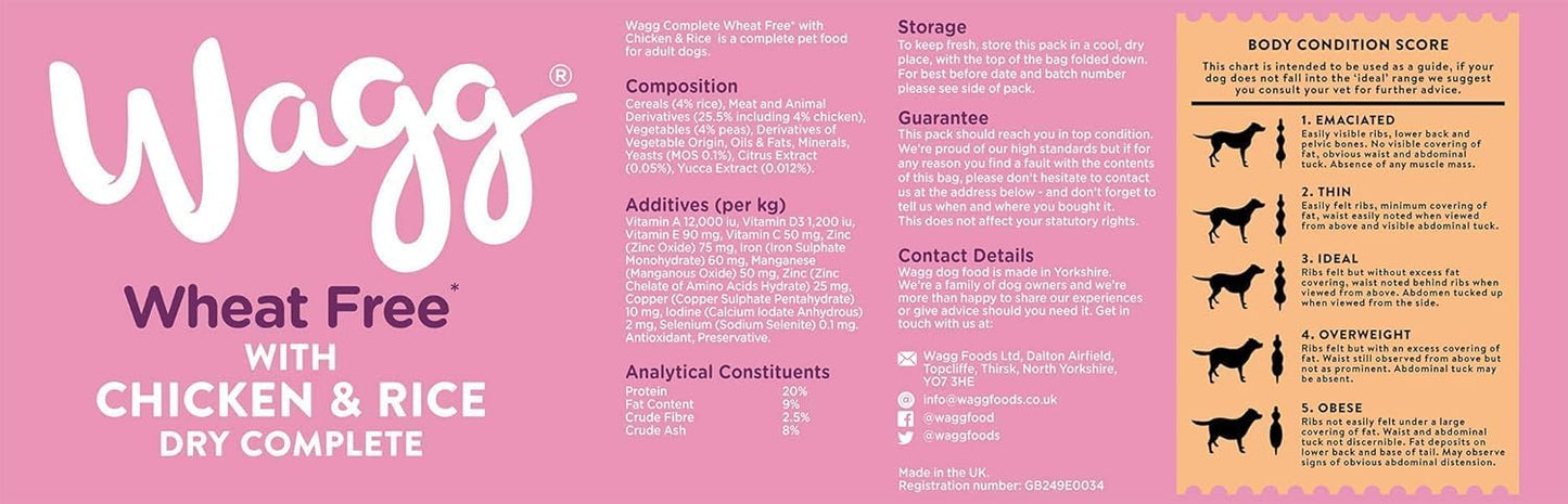 Wagg Wheat Free Complete Dry Adult Dog Food Chicken & Rice 12kg - For Sensitive Stomachs