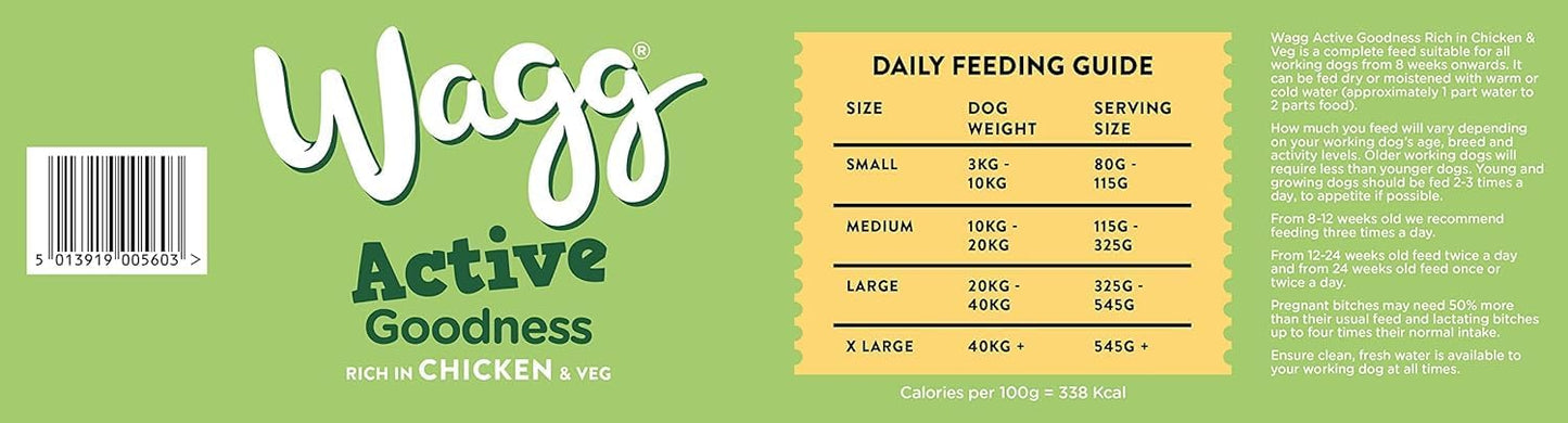 Wagg Active Goodness Complete Dry Adult Dog Food Chicken & Veg 12kg - For All Active Working Dog Breeds