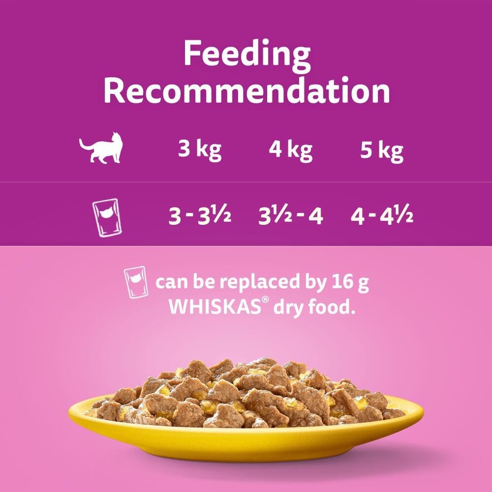 WHISKAS 1+ Adult Wet Cat Food Pouches - 40 x 85 g - Poultry Selection - Bulk Cat Food Megapack - 40 Jelly Pouches