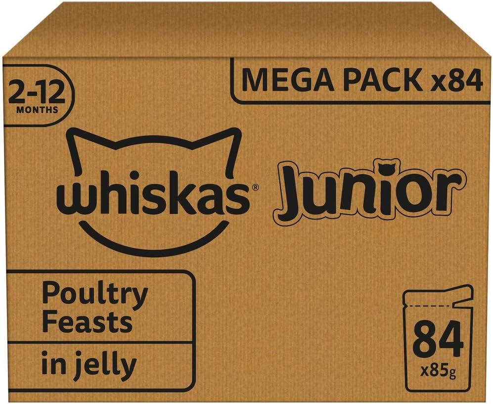 Whiskas Junior Wet Kitten Food Pouches in Jelly – Poultry Selection – 84 x 85g Megapack