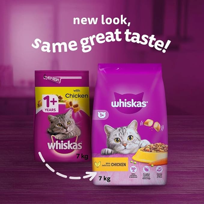 Whiskas 1+ Adult Dry Cat Food | Chicken | 7kg Bulk Bag
