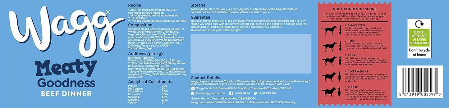 Wagg Meaty Goodness Complete Dry Adult Dog Food Beef Dinner 12kg - Meaty Ingredients Come 1st