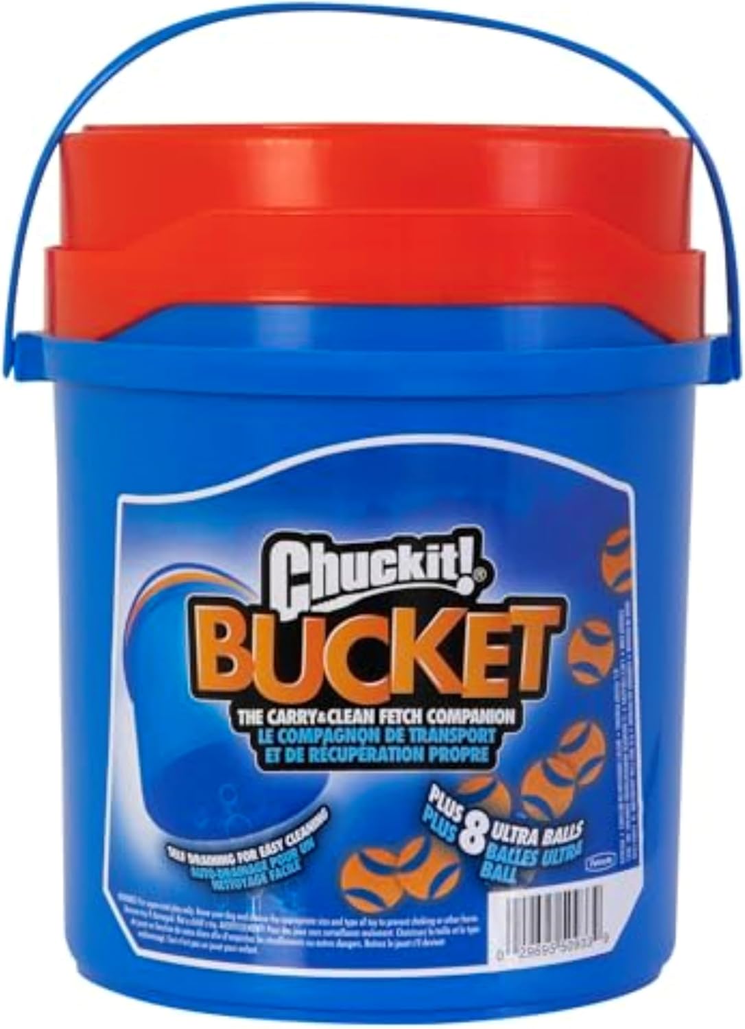 ChuckIt! Ultra Ball Dog Toy Chuckit Bucket Durable Rubber Dog Ball and Bucket High Bounce Floating Chuck It Launcher Compatible Toy Balls For Dogs with Carrier, 8 Pack, Medium