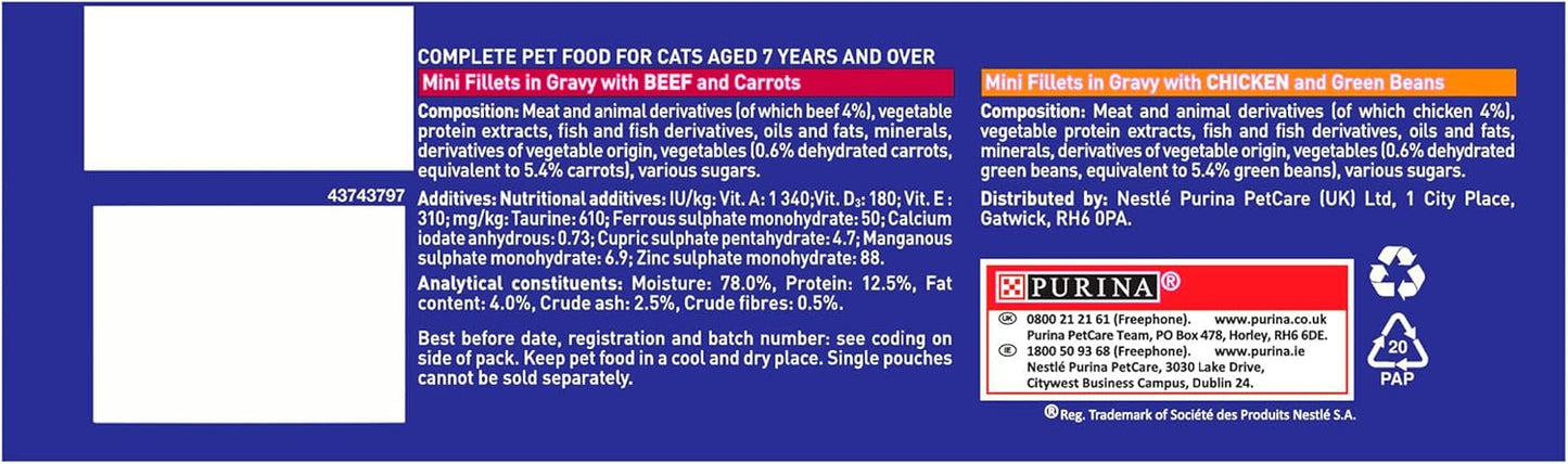 PURINA ONE Senior 7+ Mini Fillets Chicken and Beef Wet Cat Food 8x85g (Pack of 5)