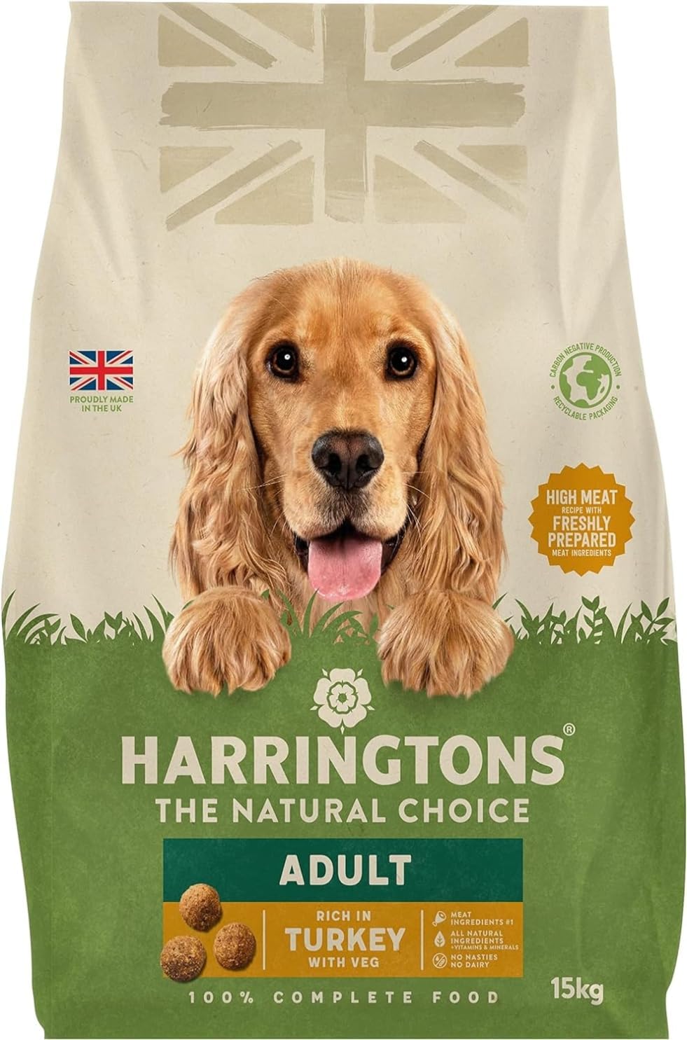 Harringtons Complete Dry Adult Dog Food Turkey & Veg 15kg - Made with all Natural Ingredients, Packaging May Vary