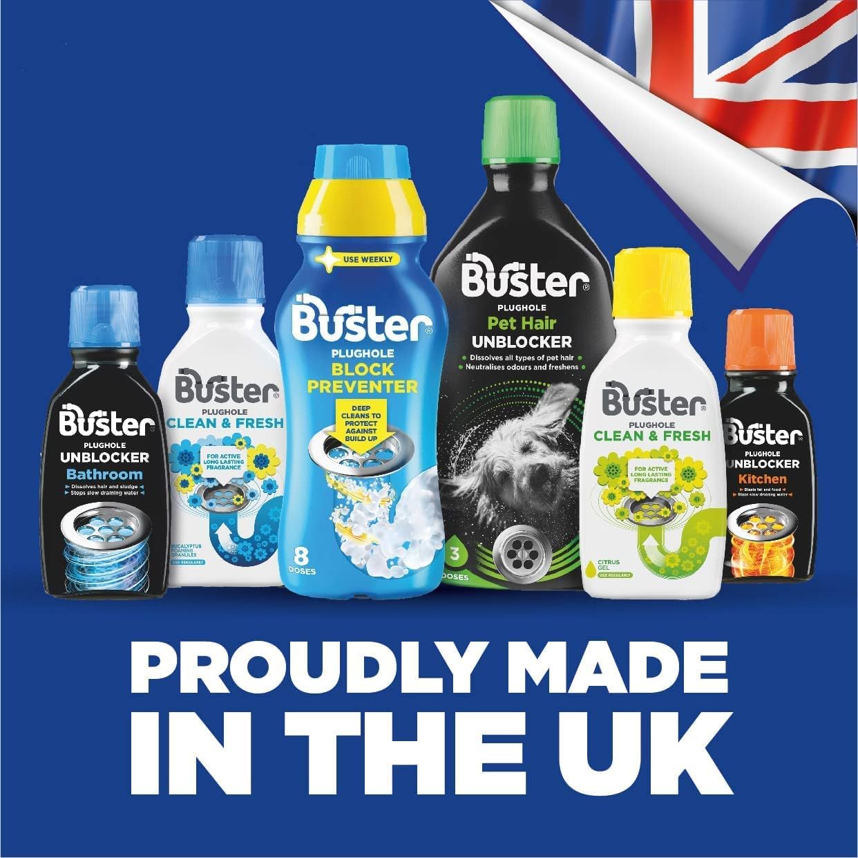 Buster Bathroom Drain Unblocker 300ml, Pack of 2 – Sink Unblocker Removes Hair & Sludge in Showers, Baths & Sinks. Fast-Acting Shower Drain Unblocker Clears Blockages & Slow-Draining Water