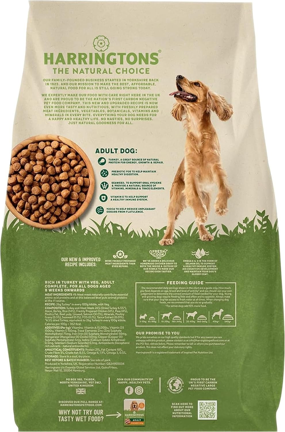 Harringtons Complete Dry Adult Dog Food Turkey & Veg 15kg - Made with all Natural Ingredients, Packaging May Vary