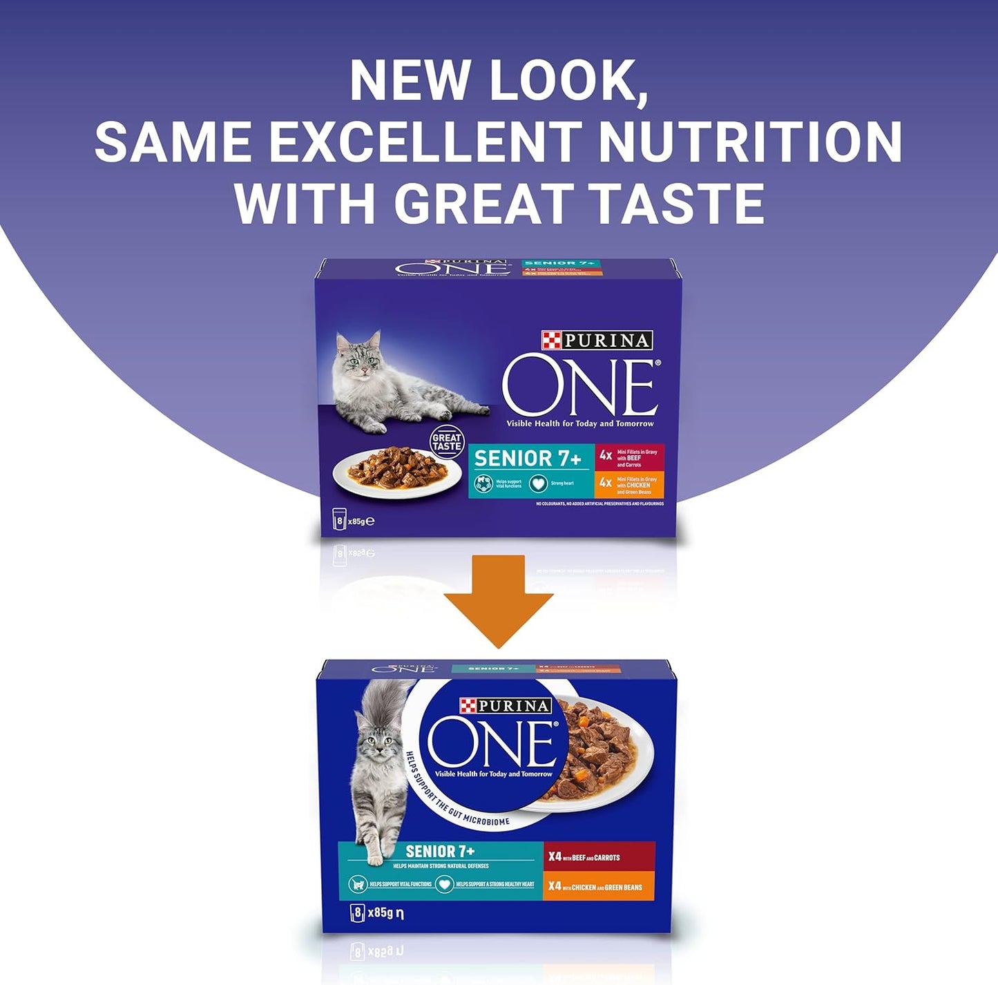 PURINA ONE Senior 7+ Mini Fillets Chicken and Beef Wet Cat Food 8x85g (Pack of 5)