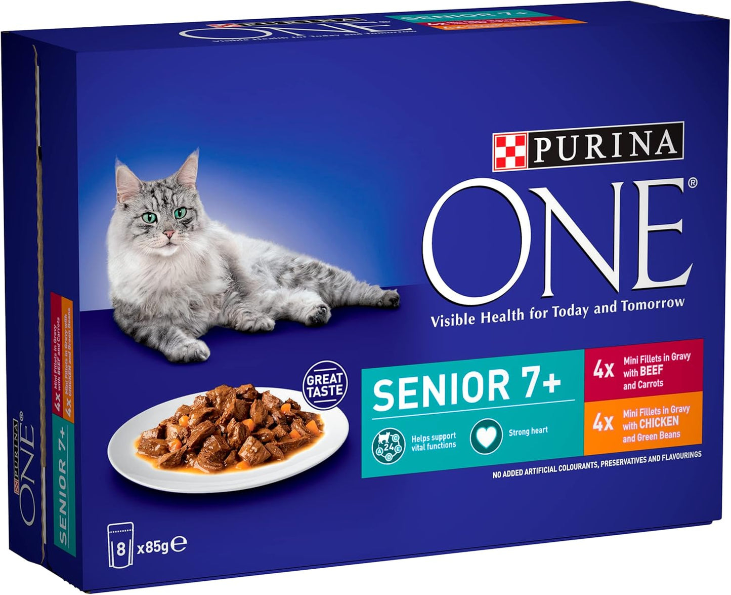 PURINA ONE Senior 7+ Mini Fillets Chicken and Beef Wet Cat Food 8x85g (Pack of 5)