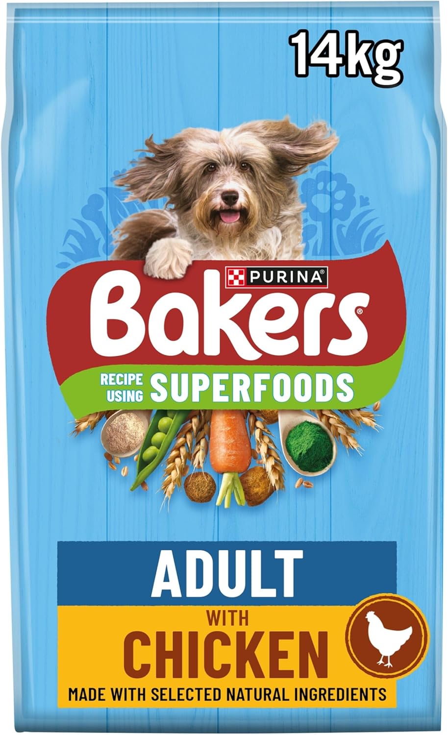 Bakers Adult Dry Dog Food Chicken and Veg 14 kg, Packaging May Vary