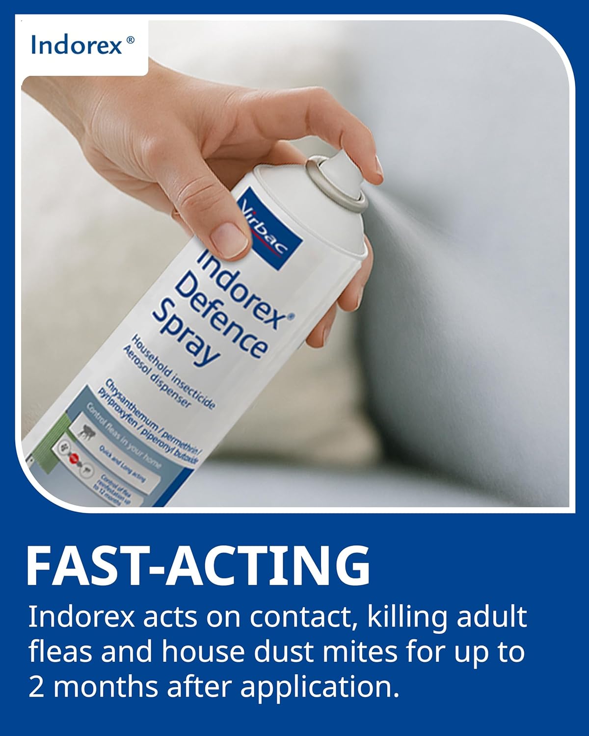 Indorex Defence Household Flea Spray | 2 x 500ml Cans | Protect Home from Fleas & House Dust Mites | Long-Lasting Protection for Up to 12 Months
