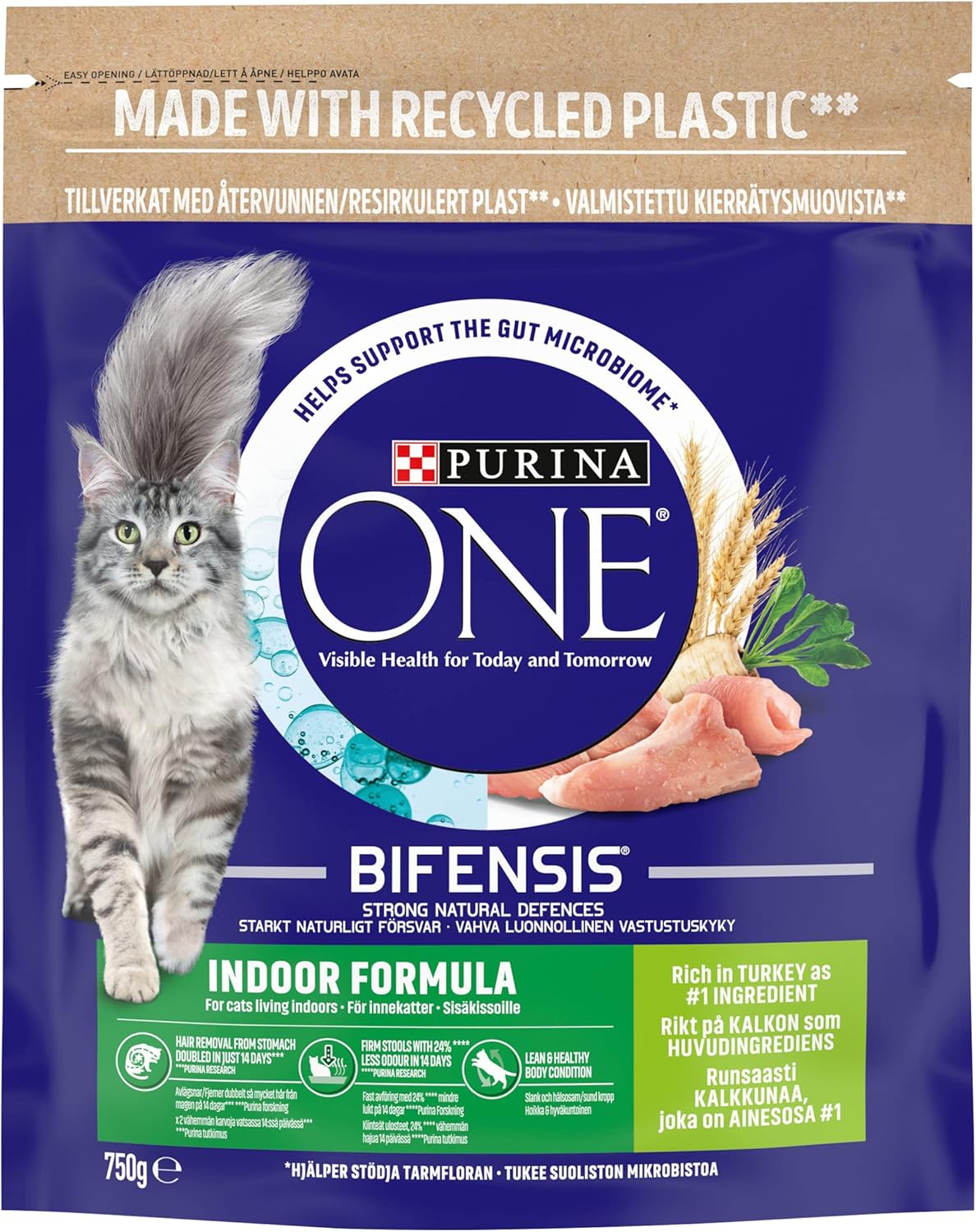 PURINA ONE Indoor Turkey Dry Cat Food 750g (Pack of 4)