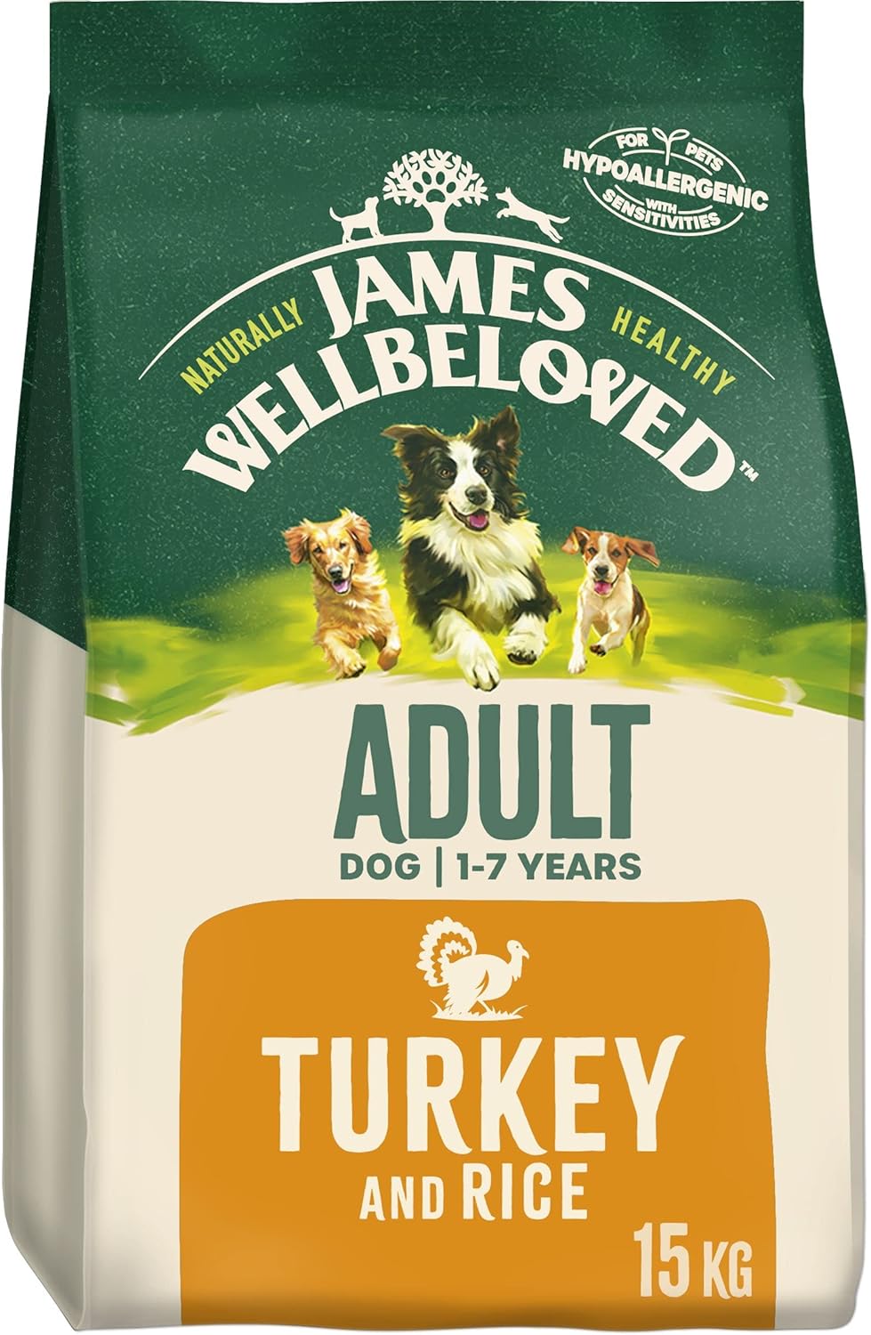 JAMES WELLBELOVED - Hypoallergenic Adult Dry Dog Food - 15 kg - Turkey & Rice - Bulk Dog Food Pack
