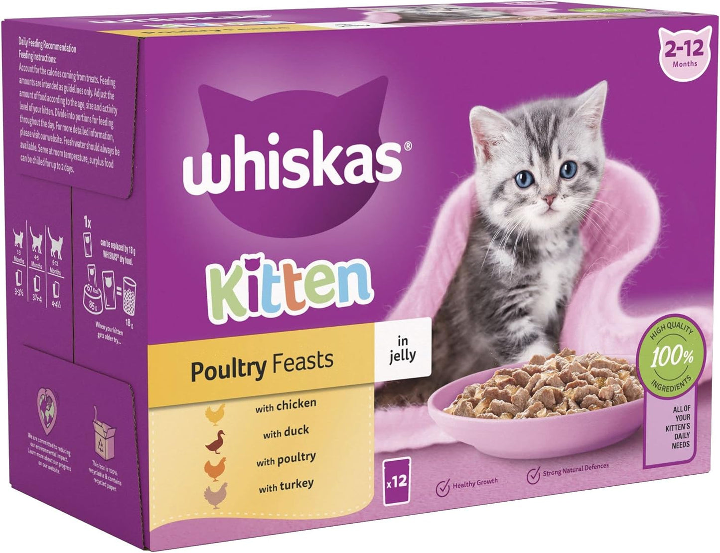 Whiskas Junior Poultry Selection in Jelly 48 x 85 g Pouches, Kitten Cat Food, Pack of 4 (12 x 85 g)