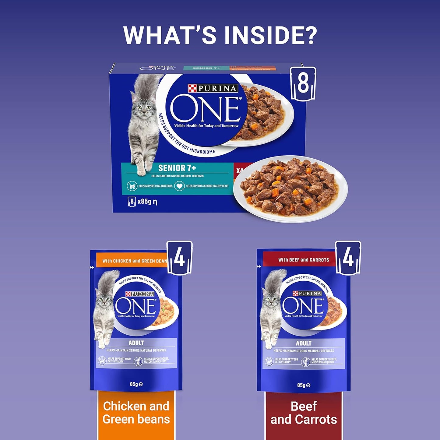 PURINA ONE Senior 7+ Mini Fillets Chicken and Beef Wet Cat Food 8x85g (Pack of 5)